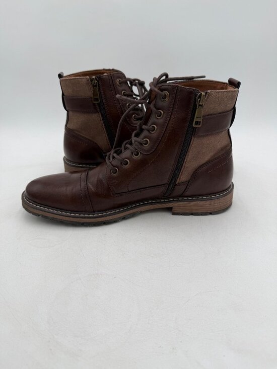 Madden Mens Brown Lace-Up Leather Boots Side Zipper Buckle Casual Chukka Size 10 main image 5